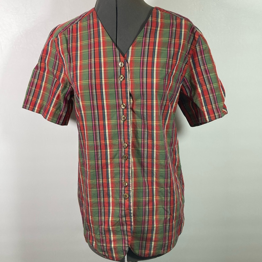 Spitalnick & Co Short Sleeve Button Front V Neck Yolk Back Top Size 4